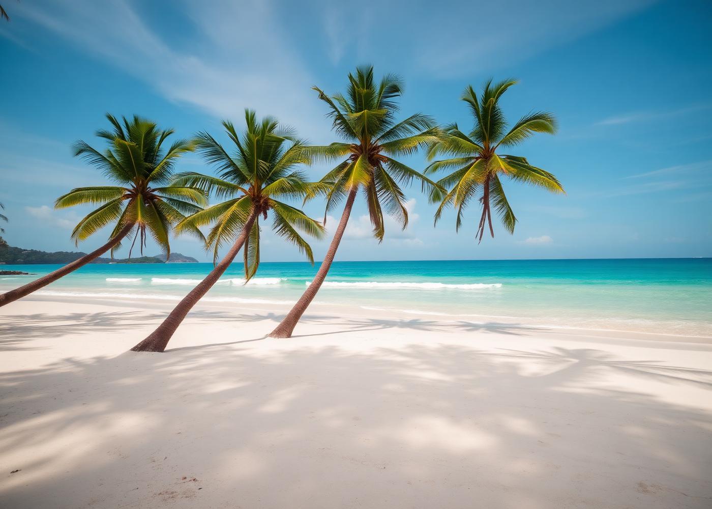 Palm trees and turquoise sea in Khao Lak, Thailand